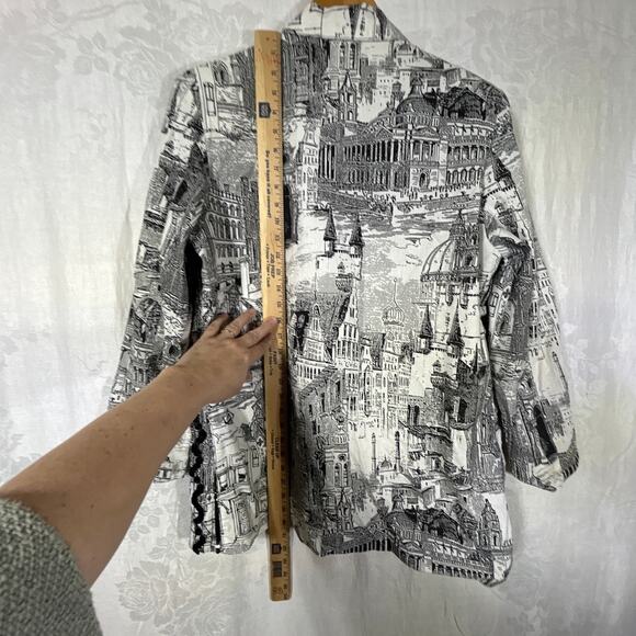 Howard Wolf Vintage Blazer 16 Black White City Scape Sequins Art to Wear Lined - Picture 16 of 16